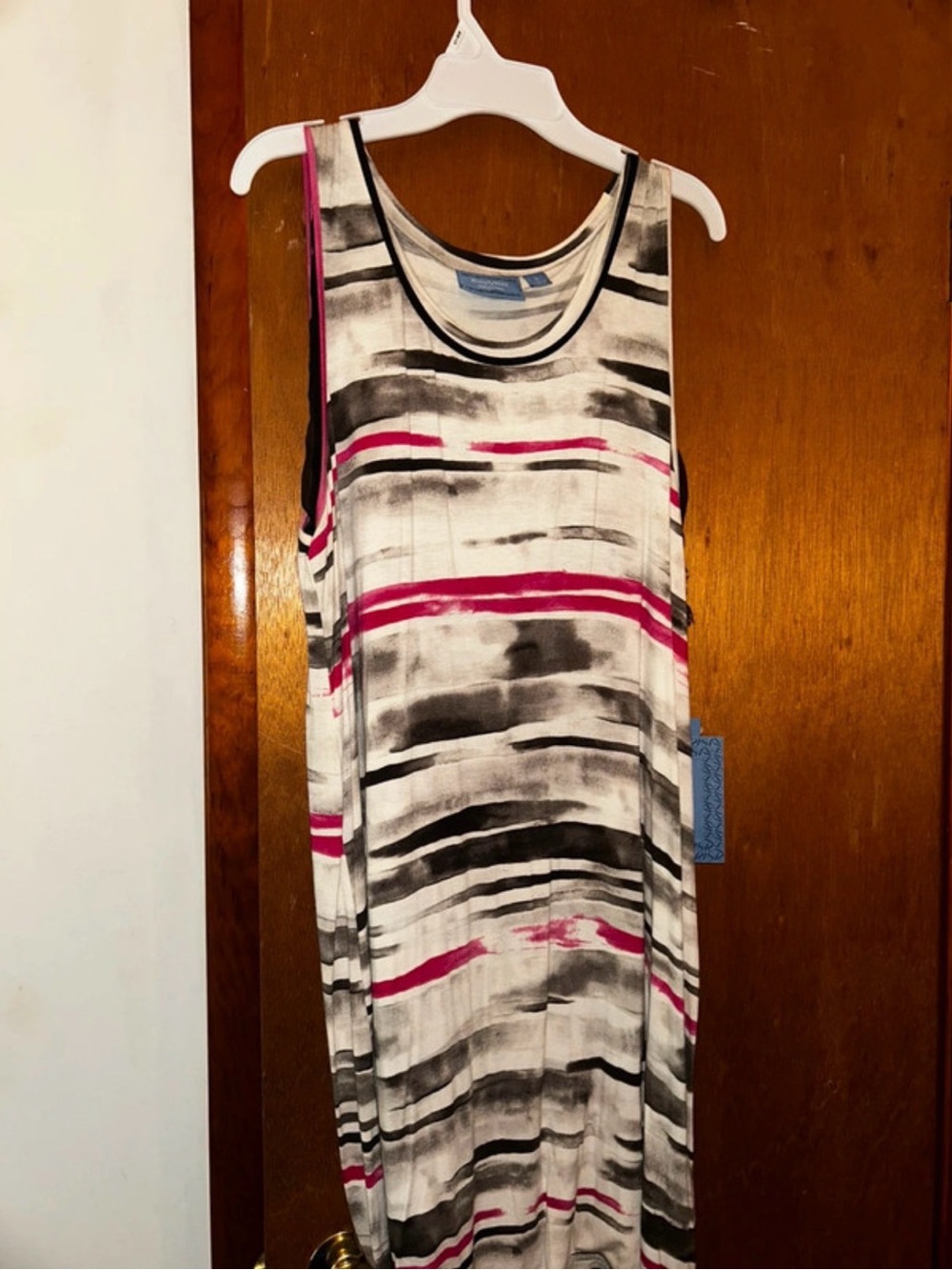 Simply Vera Vera Wang Pink, Black & White Striped Tank Dress